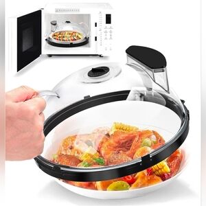 Microwave Splatter Cover with Water Steamer, 12 inch Clear Microwave Plate Cover